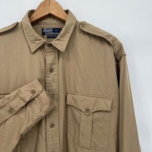 Vintage Polo Ralph Lauren 100% Rayon Military Style Shirt Men's XL Camel